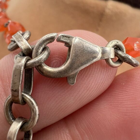 Vintage Genuine Carnelian Necklace Tested Sterling Silver Marked CV 925 Luxury - Picture 7 of 9